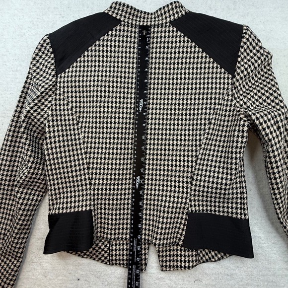 WHITE HOUSE BLACK MARKET Houndstooth Blazer Jacket Women Size 12 Black Beige - Picture 6 of 7